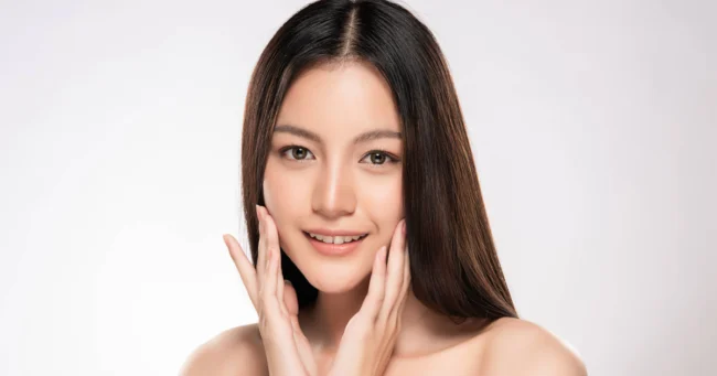 A women showing face after the facial surgery treatment in North Logan, UT