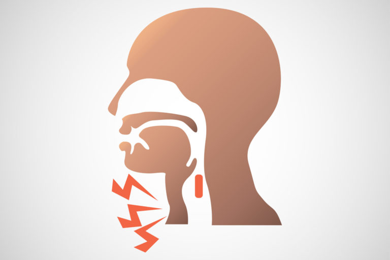 Woman experiencing difficulty swallowing, a common symptom of swallowing disorders treated at Cache Valley ENT in North Logan, UT